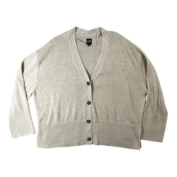 GAP Women’s Boxy Button-Front Cardigan Sweater Size XL - Light Beige Marled Knit - Picture 1 of 6